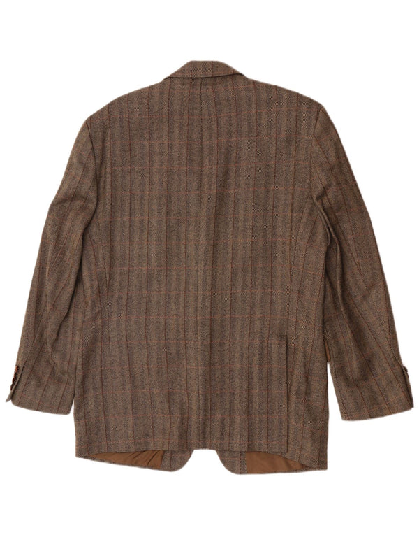 Giacca blazer da uomo a 3 bottoni Barisal IT 50 grande lana vergine a quadri marroni