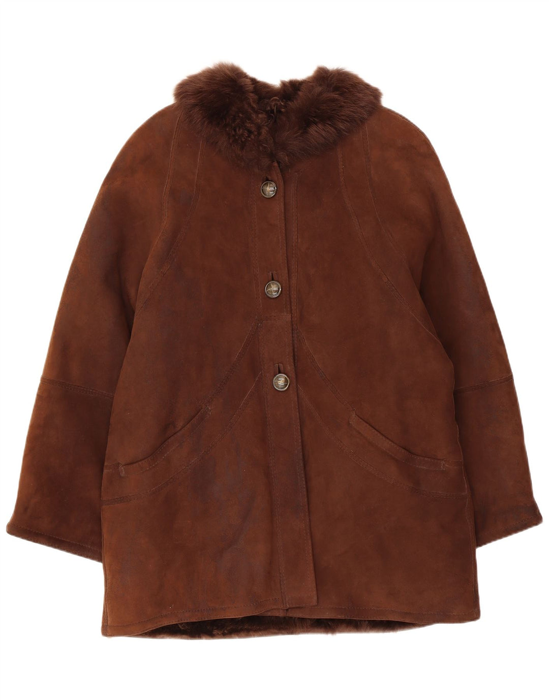 Cappotto in shearling vintage da donna UK 14 grande marrone