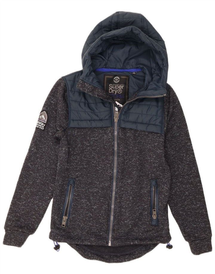 Maglione con cappuccio e zip da uomo Superdry piccolo poliestere chiazzato grigio