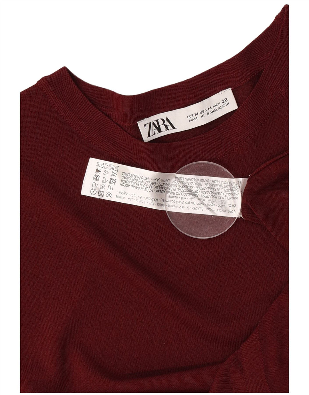 T-shirt Zara da donna Top UK 12 viscosa bordeaux medio