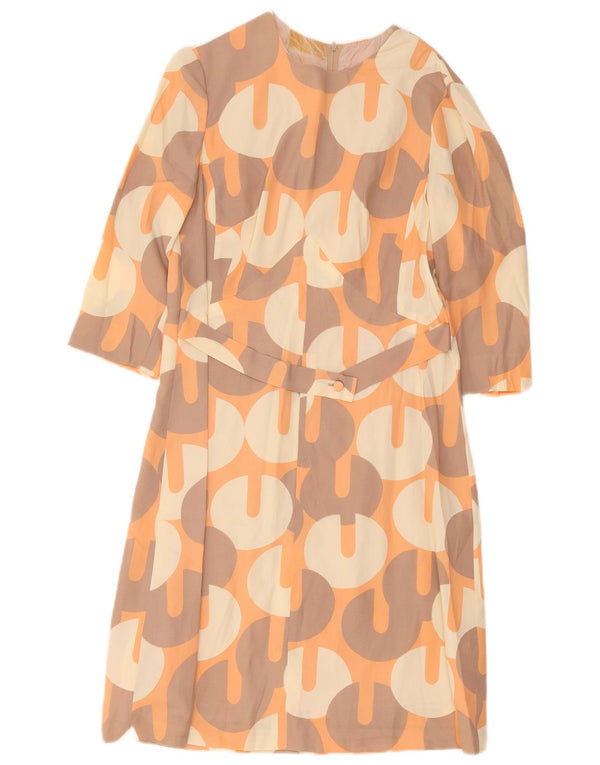Vintage Womens 3/4 Sleeve Sheath Dress UK 12 Medium Orange Geometric