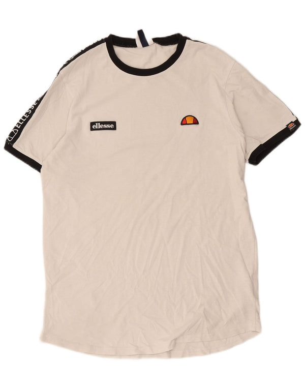 Ellesse T-shirt grafica da uomo Top Large in cotone color block bianco sporco