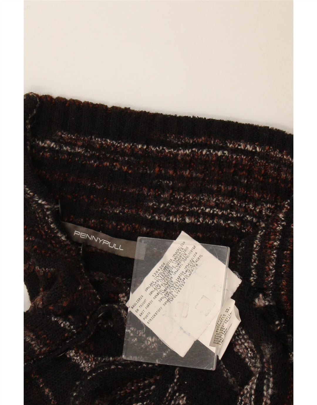Penny Pull Maglione da donna con collo a scialle UK 8 Piccolo lana screziata marrone
