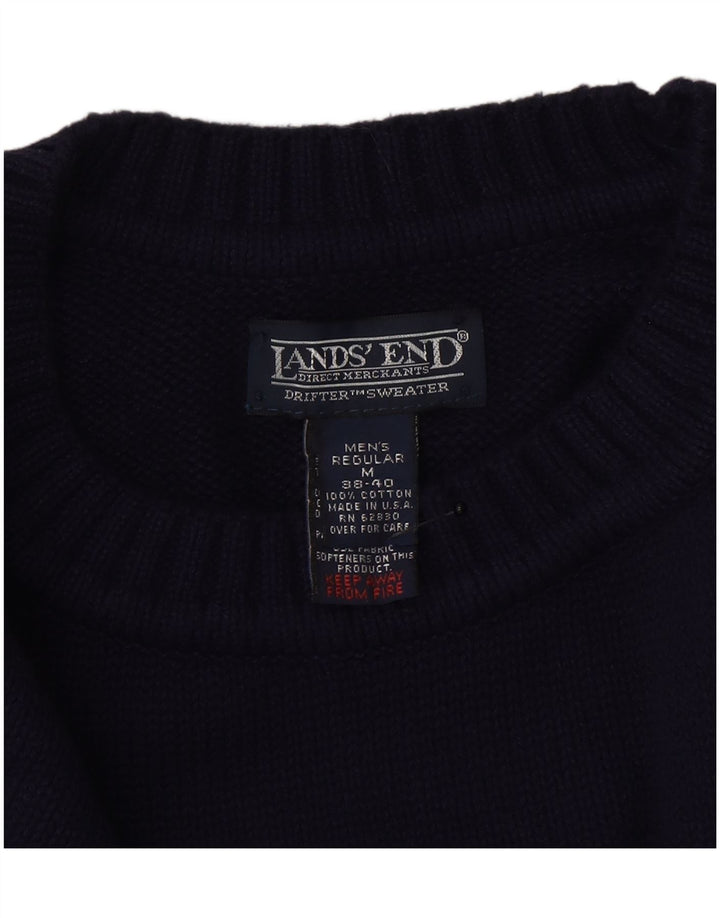 Maglione maglione girocollo da uomo Lands End in lana blu navy media