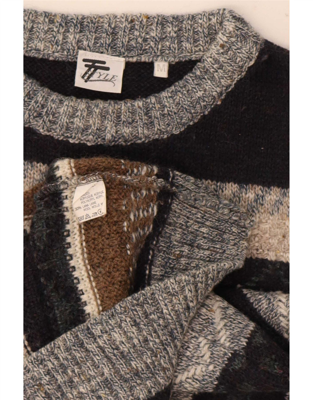 Maglione vintage da uomo con scollo a barchetta, medio, multicolore, geometrico