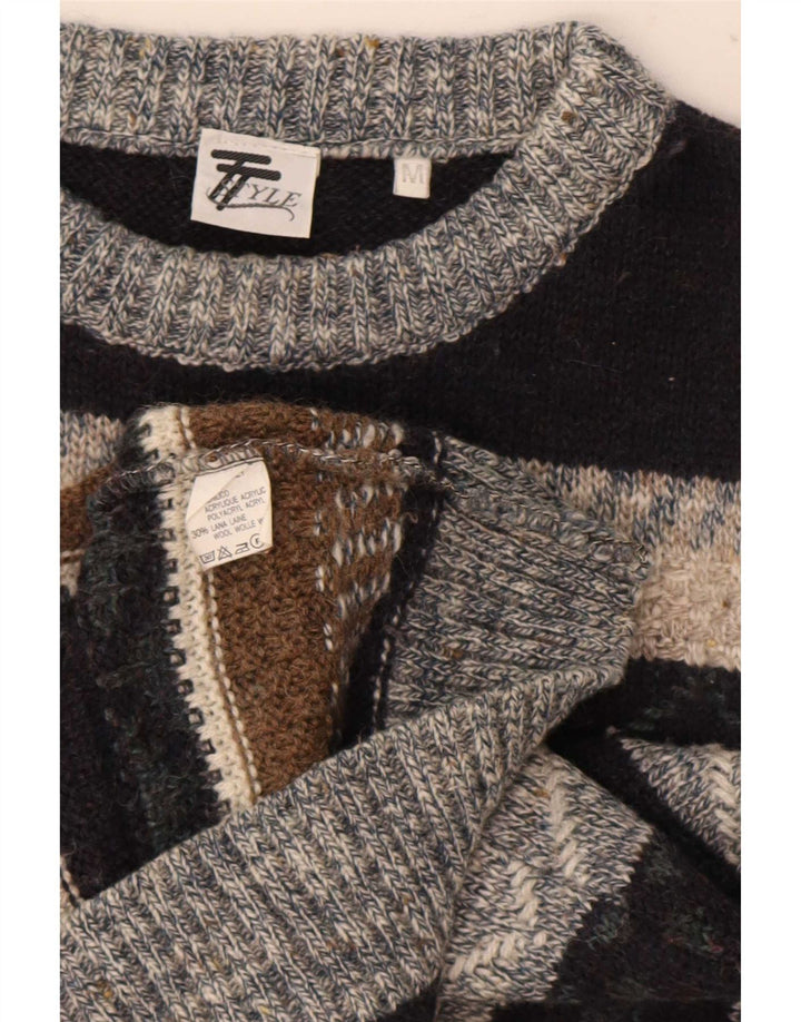 Maglione vintage da uomo con scollo a barchetta, medio, multicolore, geometrico