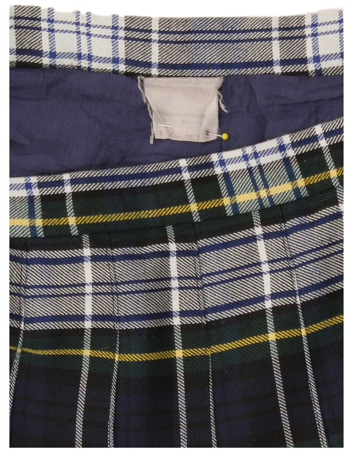 Gonna a pieghe vintage da donna a coltello W28 Poliestere scozzese medio blu navy