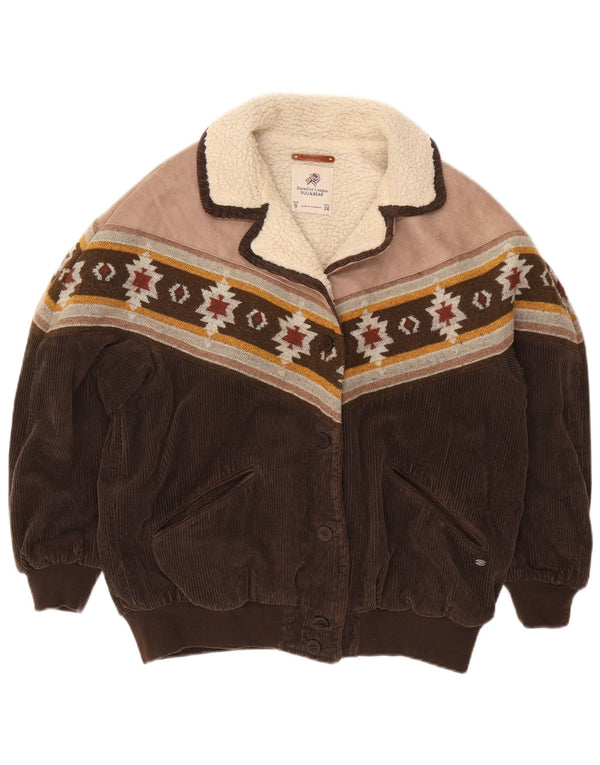 Giacca da donna in velluto a coste Sherpa Pull & Bear UK 10 Small Marrone Colorblock