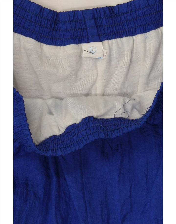 Pantaloni da tuta vintage da uomo, pantaloni da jogging, grandi, in poliammide color block blu