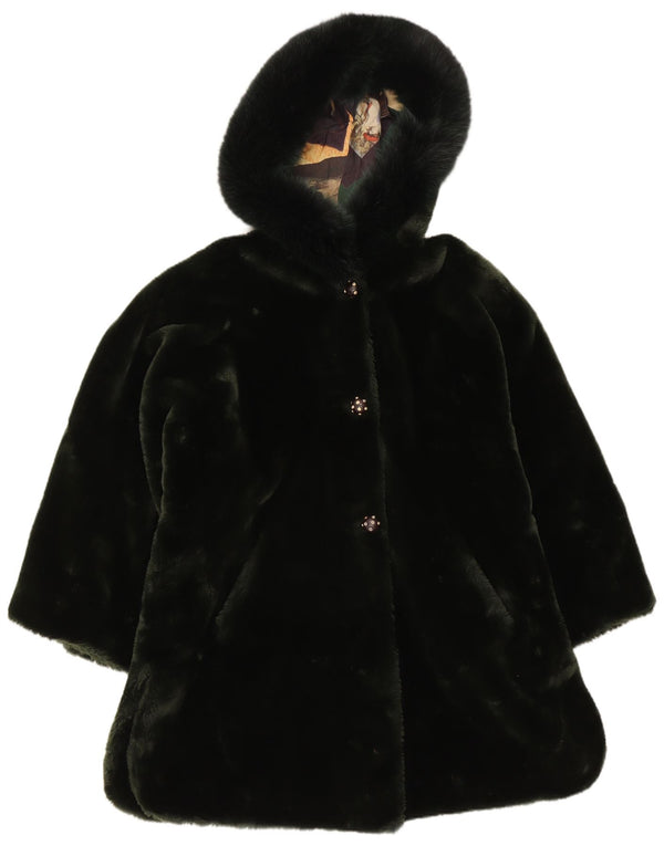 Cappotto vintage da donna in pelliccia sintetica con cappuccio UK 20 2XL poliestere verde