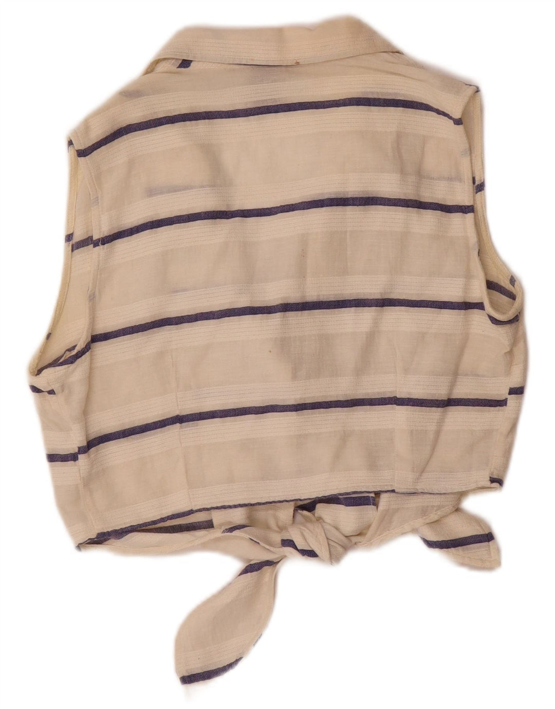 Camicetta vintage da donna con cravatta corta sul davanti UK 12 a righe medie bianco sporco