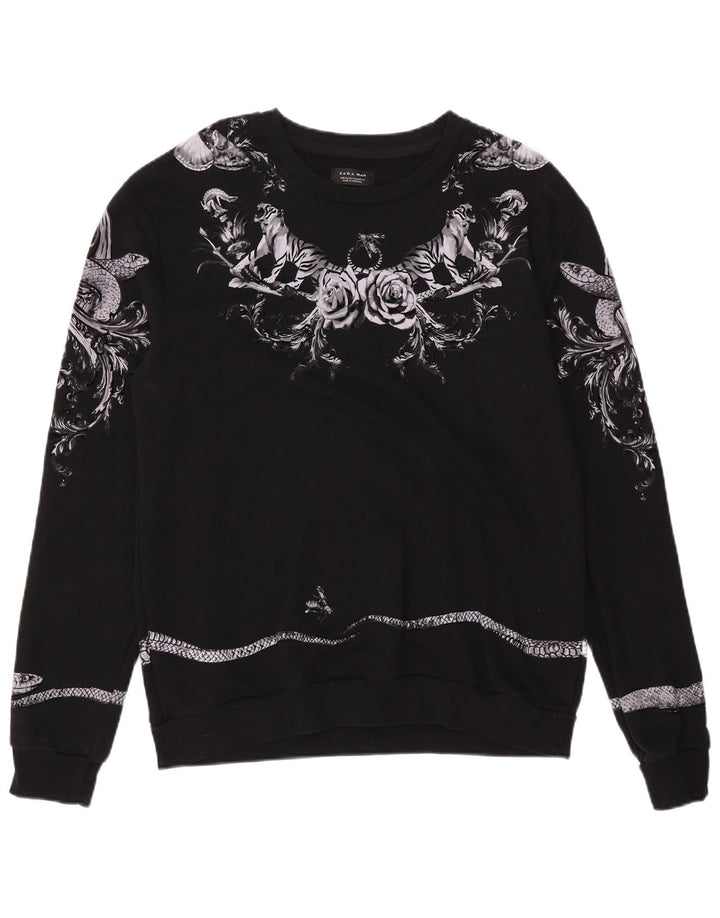Felpa con grafica Zara da uomo, XL, cotone nero