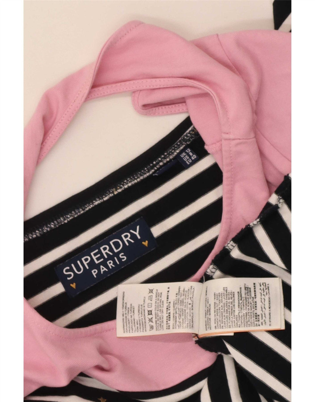 Top da donna a maniche lunghe Superdry UK 12 cotone a righe blu navy medio