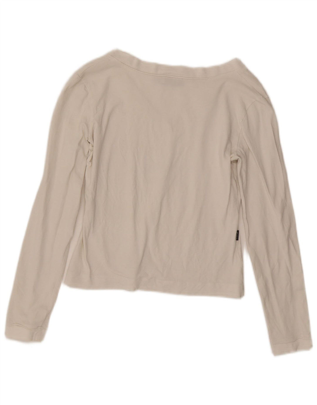 Top grafico corto da donna Moschino manica lunga UK 14 cotone bianco medio