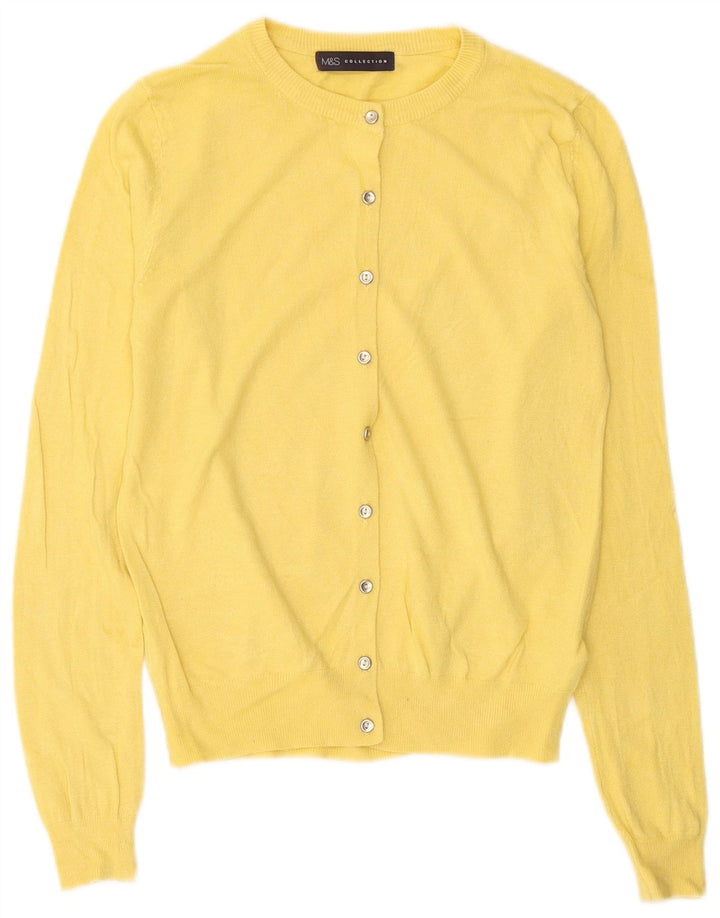 Maglione cardigan da donna Marks & Spencer UK 8 piccolo viscosa gialla