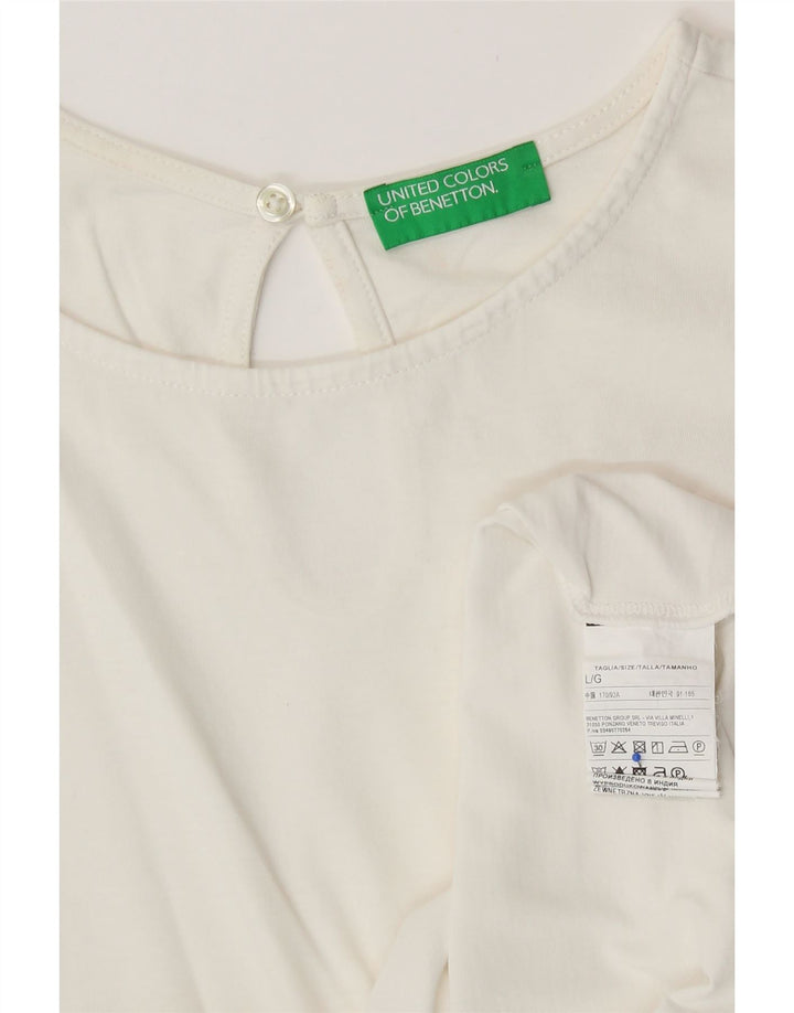 BENETTON Camicetta da donna Top UK 16 Grande cotone bianco