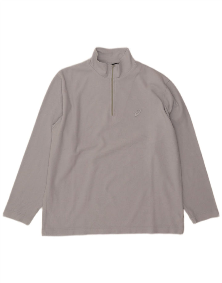 Maglione in pile da uomo Asics con zip e collo, grande, in poliestere grigio