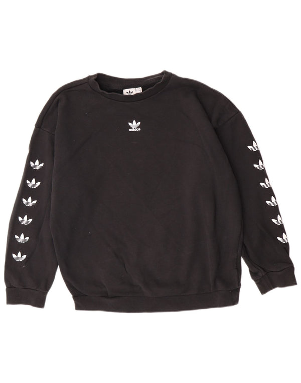 Felpa oversize con grafica Adidas da donna, maglione UK 12, cotone nero medio