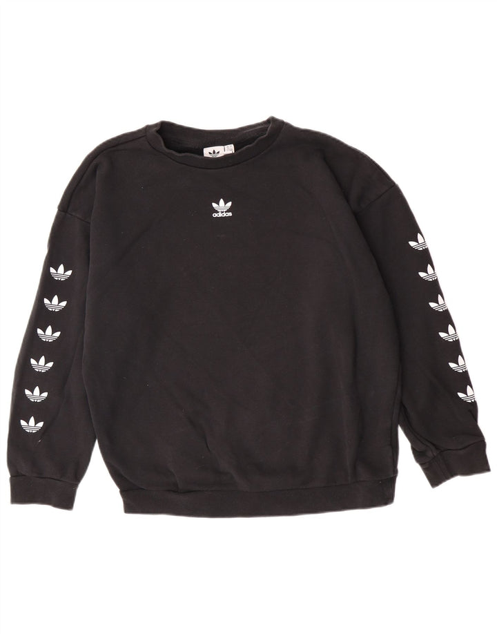 Felpa oversize con grafica Adidas da donna, maglione UK 12, cotone nero medio