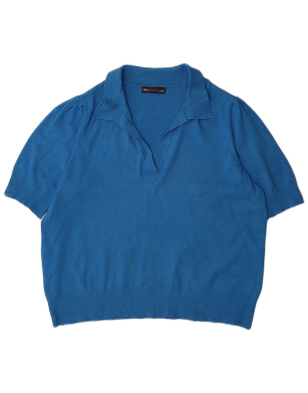 Maglione da donna Marks & Spencer a maniche corte con collo a polo UK 18 XL Blu