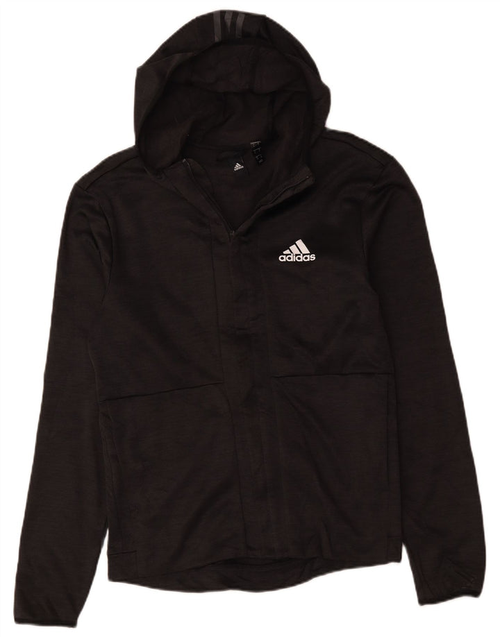 Giacca da ginnastica da uomo con cappuccio Adidas piccola in poliestere grigio