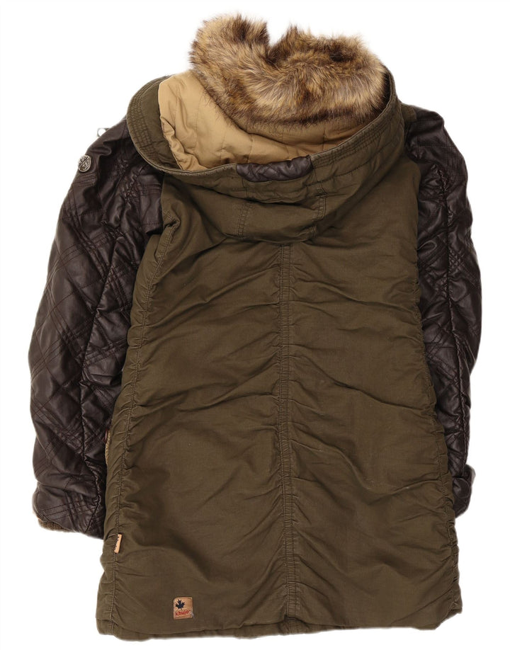 Giacca parka con cappuccio da donna KHUJO UK 14 grande poliestere color block kaki