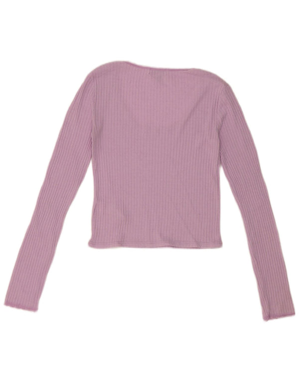 Topshop Donna Crop Top Manica Lunga UK 10 Piccolo Cotone Rosa