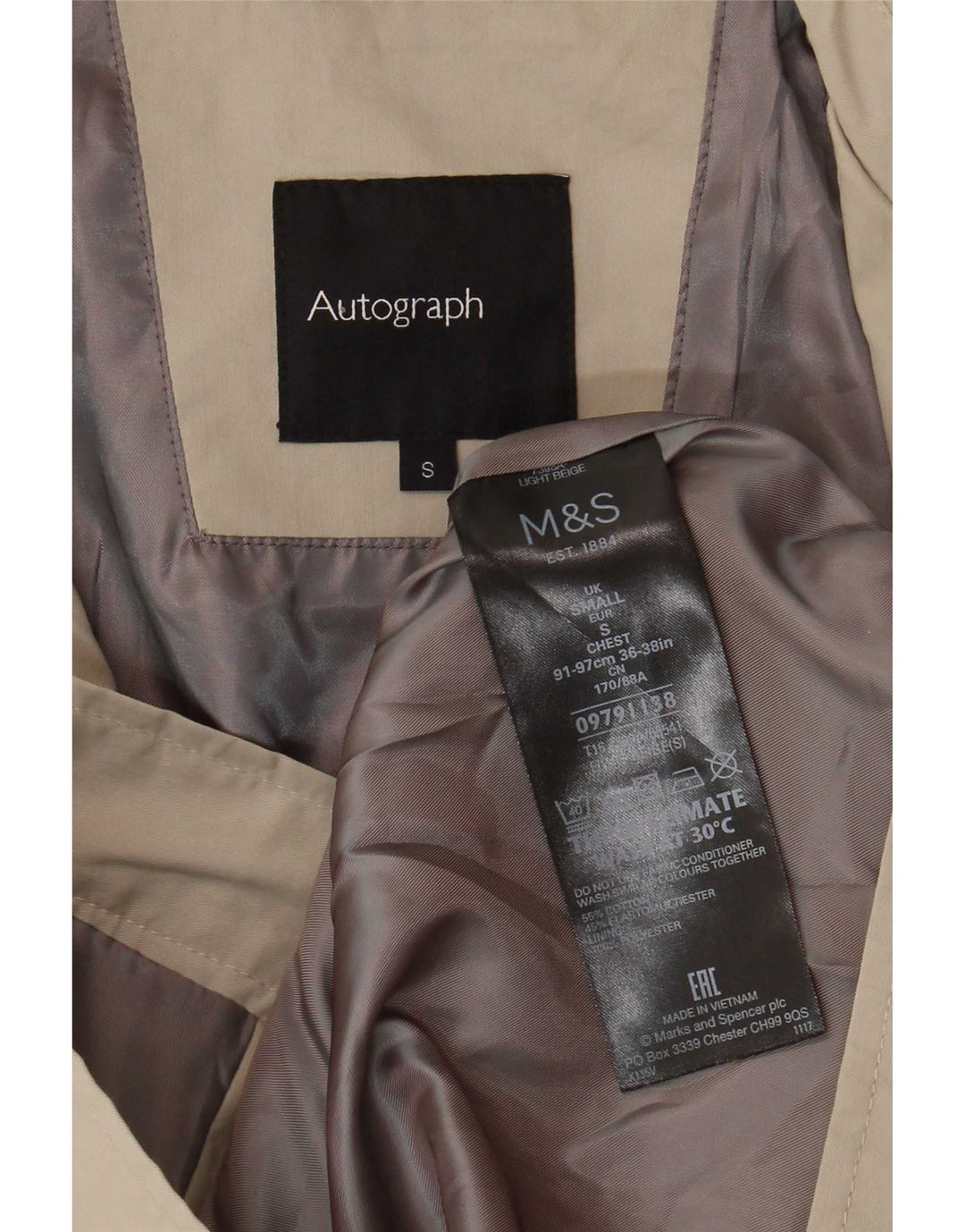 Giubbotto bomber autografo da uomo Marks & Spencer UK 36 piccolo cotone beige