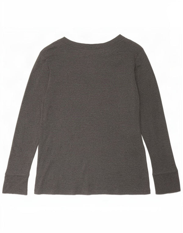 Gap Donna Top Manica Lunga UK 14 Large Grigio Cotone