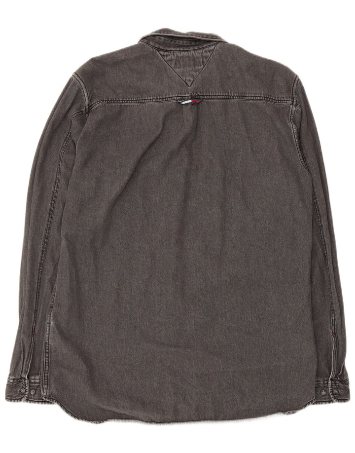 Tommy Hilfiger Camicia di jeans vestibilità regolare da uomo di grandi dimensioni in cotone grigio