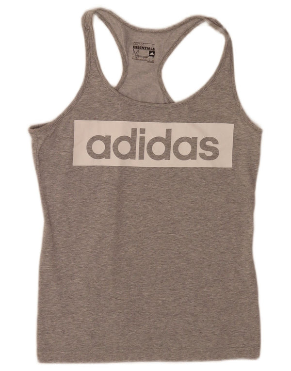 Canottiera grafica da donna Adidas UK 12/14 Sport in cotone grigio medio