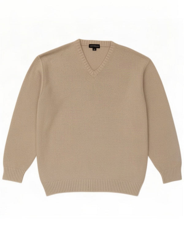 gio ferrari Mens V-Neck Jumper Sweater Large Beige Cotton