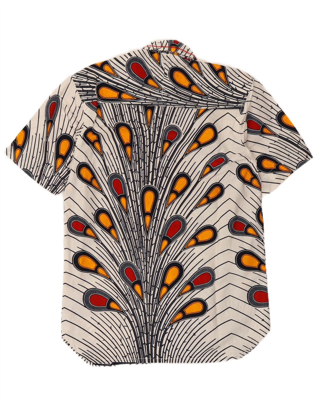Camicia a maniche corte vintage da uomo con motivo astratto bianco medio