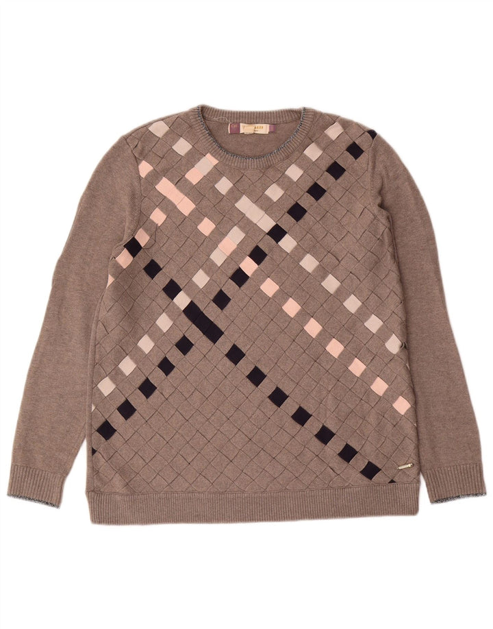 Maglione maglione girocollo da donna Ted Baker taglia 3 grigio medio a rombi/diamante