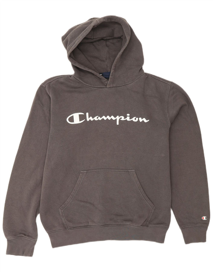 Maglione con cappuccio grafico da uomo CHAMPION in cotone grigio medio