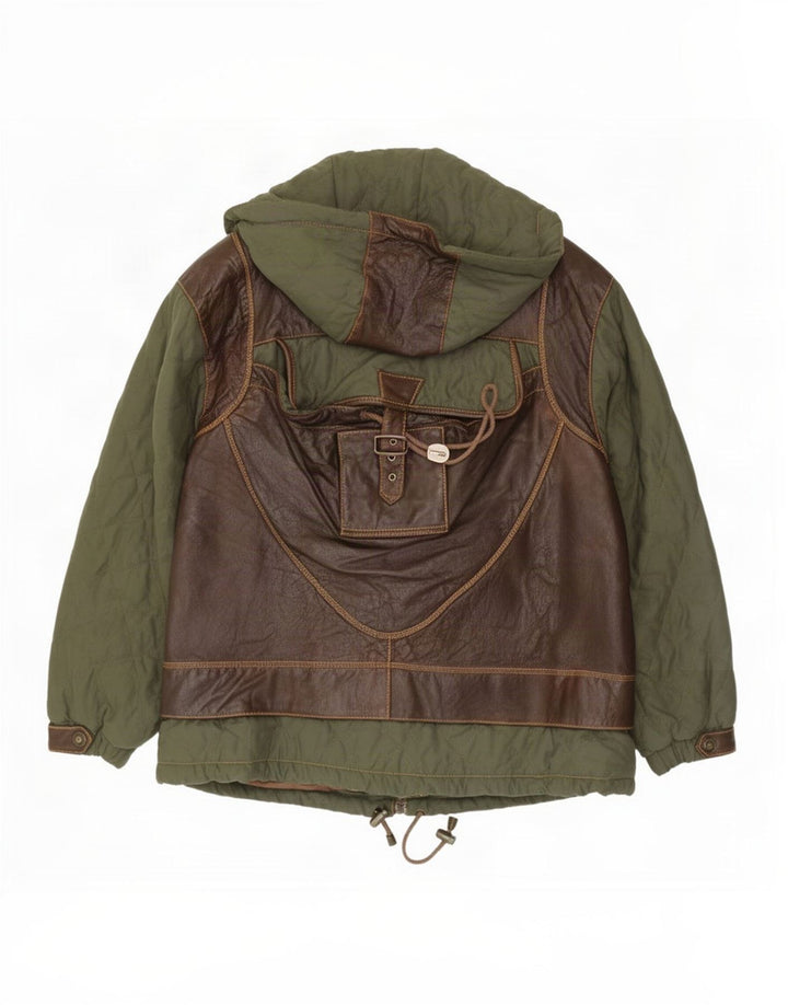 Giacca vintage da donna oversize con cappuccio UK 14 Colorblock marrone medio