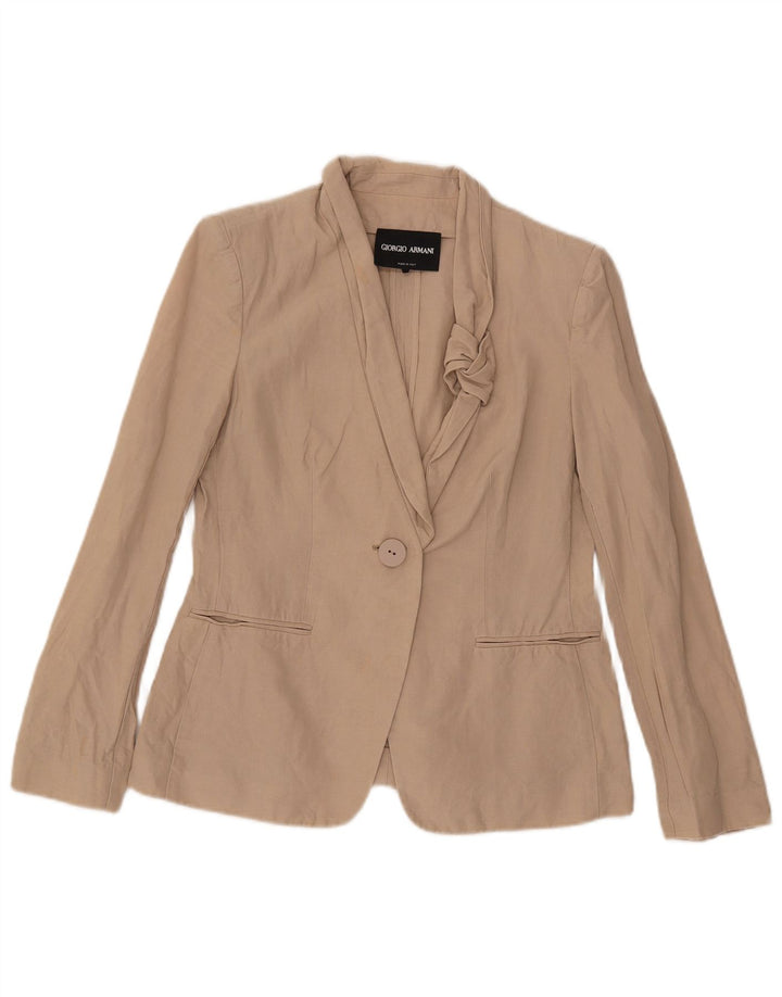 Giacca blazer da donna a 1 bottone Armani UK 10 piccola in cotone beige