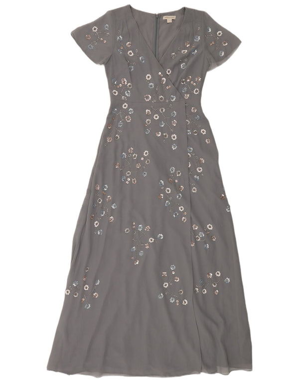 MONSOON Womens Maxi Dress UK 10 Small  Grey Floral Polyester