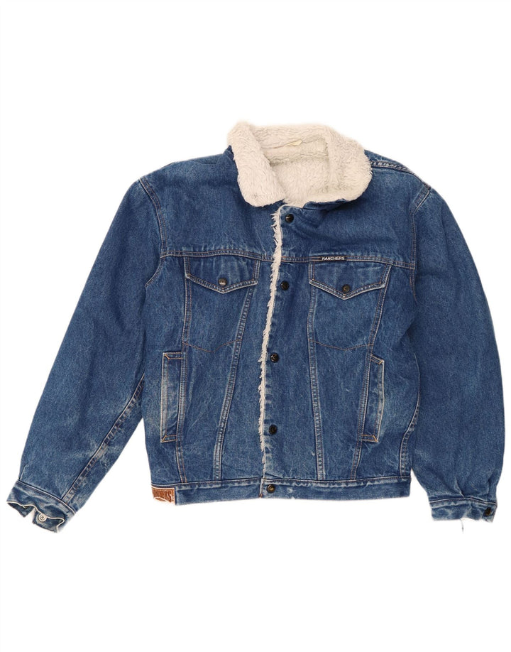 Giacca vintage in denim sherpa da uomo UK 38 blu medio