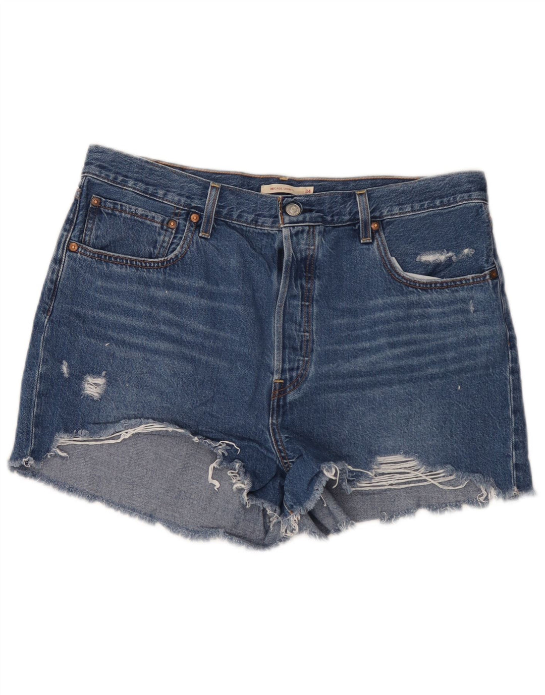 Pantaloncini di jeans invecchiati Ribcage da donna Levi's W34 Large Blu