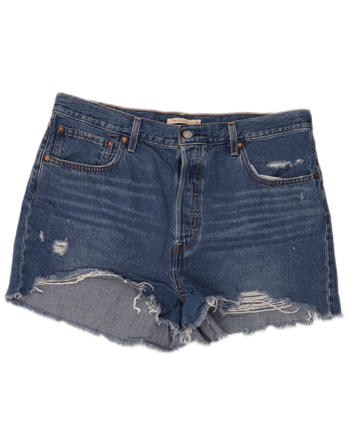 Pantaloncini di jeans invecchiati Ribcage da donna Levi's W34 Large Blu
