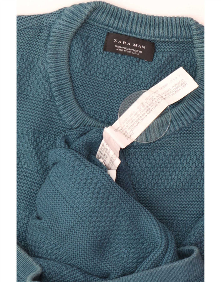 Maglione maglione girocollo da uomo Zara in cotone a righe blu medio