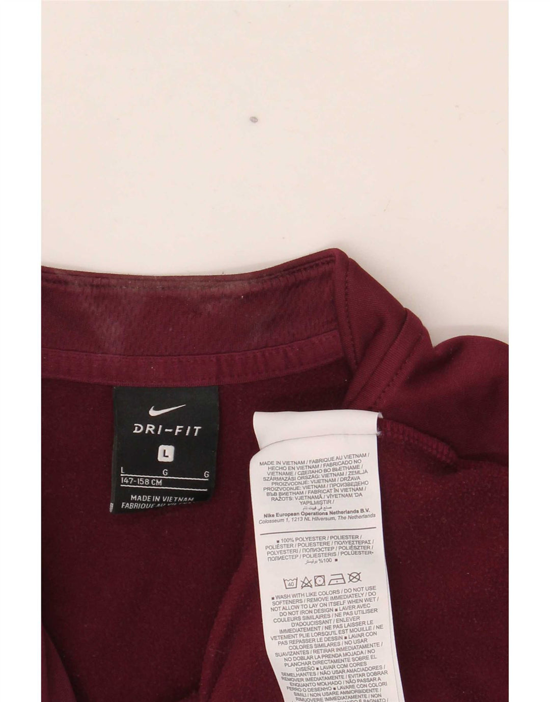 Top della tuta pullover con grafica Nike da ragazzo Dri Fit 12-13 anni Large Bordeaux