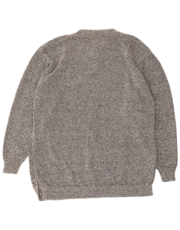 Vintage Womens Button Neck Jumper Sweater UK 16 Large Grey Acrylic