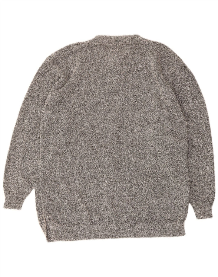 Maglione da donna vintage con collo a bottoni, UK 16, grande acrilico grigio