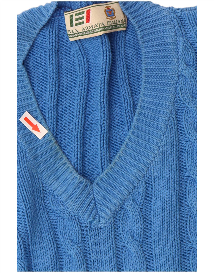 Maglione vintage da uomo con scollo a V 2XL in cotone blu
