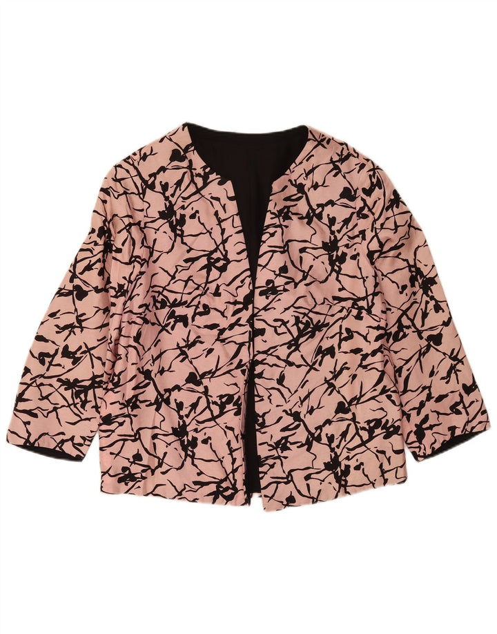 Giacca blazer a maniche a 3/4 con motivo astratto vintage da donna UK 16 grande rosa