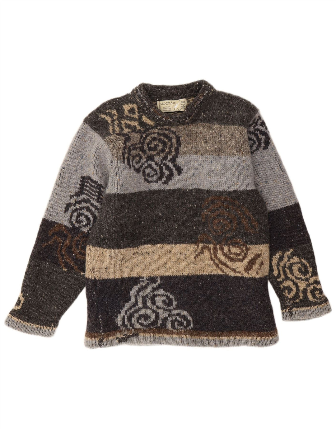 Maglione da donna con scollo a barca Siochain UK 14 Lana nuova a righe grigie grandi