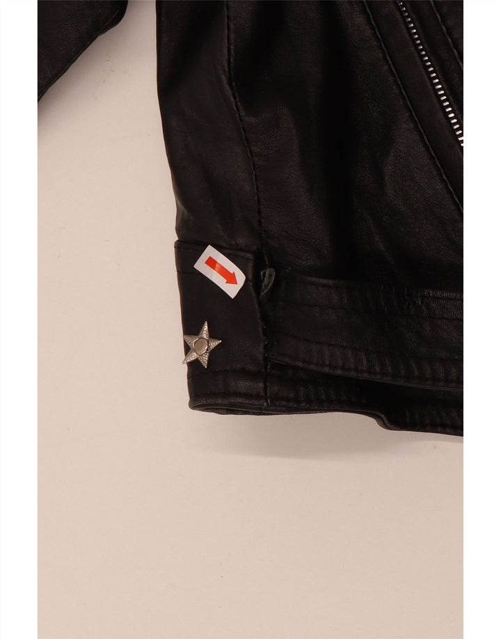 Giacca da motociclista in pelle corta da donna vintage UK 12 pelle nera media