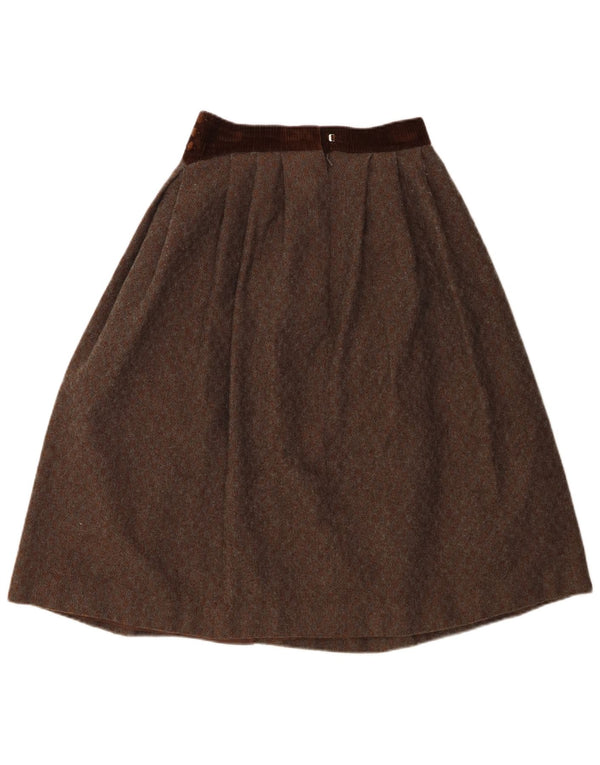 Gonna a trapezio pieghettata a vita alta da donna vintage UK 12 media W26 marrone